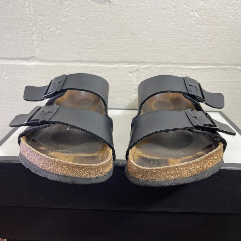 Birkenstock Arizona Black Leather Black Sandals Slide Slip On Men's 42 EU/8 US